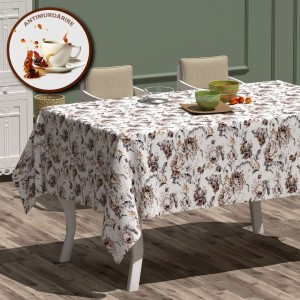 Fata de masa rotunda teflonata bumbac, diametru 160cm model floral bej, antimurdarie