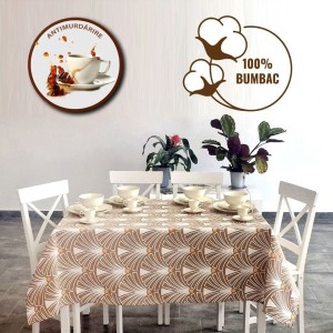 Fata de masa rotunda teflonata bumbac, diametru 160cm model geometric maro, antimurdarie