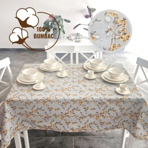 Fata de masa rotunda 180 cm, bumbac teflonat, model Floricele Galbene, antimurdarie