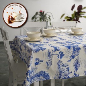 Fata de masa rotunda 180 cm, bumbac teflonat, model peisaj vintage, antimurdarie