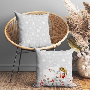 Fata de perna Craciun cu om de zapada, bumbac 45x45cm, Sweet Home