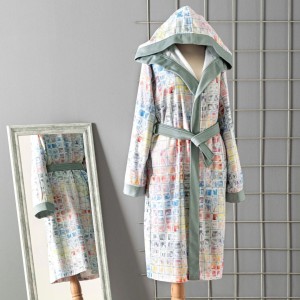 Halat de baie TAC Charmian Multicolor, cu gluga, marime L/XL, design modern si colorat