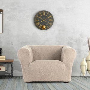 Husă bielastică fotoliu Chesterfield Premium ROC C/00 Bej deschis montată în living modern
