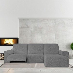 Husa colțar dreapta cu recliner, bielastică 250–360 cm, Premium ROC, C/6 gri– fixare perfectă și aspect modern