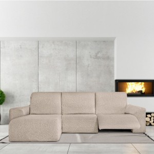 Husa colțar stanga cu recliner, bielastică 250–360 cm, Premium ROC, C/0 bej deschis– fixare perfectă și aspect modern