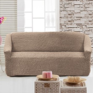 Husa elastica din material creponat, pentru canapea 2 locuri, Maro deschis (Taupe)