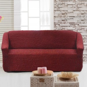 Husa elastica din material creponat, pentru canapea 2 locuri, Bordo (Red)