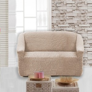 Husa elastica din material creponat, pentru fotoliu, Bej (Light Grey)