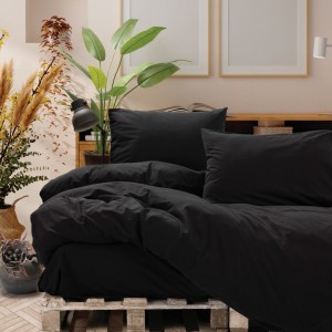 Lenjeria de pat poplin prespălat, Cotton BOX, Neat negru