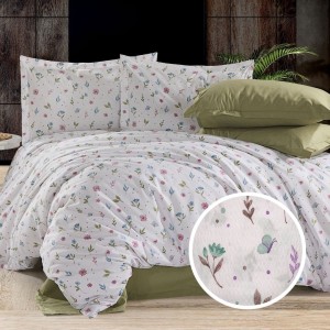 Lenjerie creponata 1 persoana cu flori pastel, bumbac 100%, cearceaf pilota 160x220cm