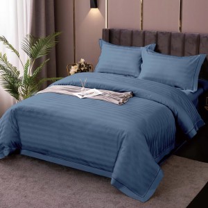 Lenjerie cu cearceaf pat cu elastic - saltea de 100x200cm, damasc policoton, IMP11 Blue