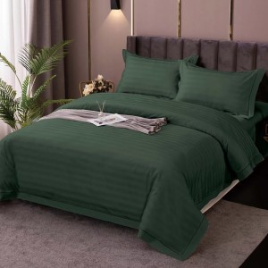 Lenjerie cu cearceaf pat cu elastic - saltea de 100x200cm, damasc policoton, IMP22 Verde
