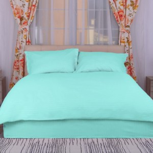 Lenjerie cu cearceaf pat cu elastic - saltea de 100x200cm, damasc policoton, verde menta