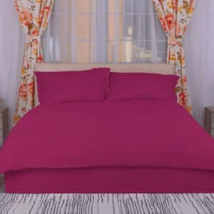 Lenjerie cu cearceaf pat cu elastic - saltea de 140x200cm, damasc policoton, Bordo