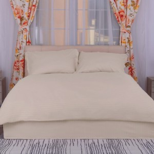 Set lenjerie de pat bej din damasc policoton pentru saltea 160x200 cm, eleganță și confort superior