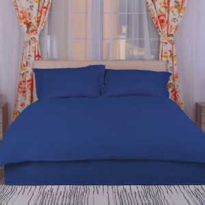 Lenjerie cu cearceaf pat cu elastic - saltea de 160x200cm, damasc policoton, bleumarin