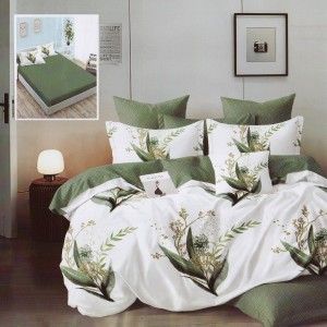 Lenjerie din finet cu elastic, 6 piese, model frunze elegante, culori alb și verde