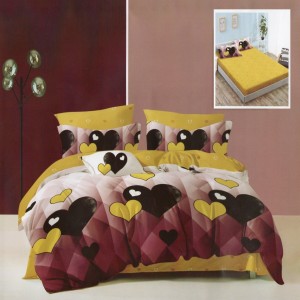 Lenjerie de pat dublu finet cu inimi negre și galbene pe fundal în degrade de roz și galben, 6 piese