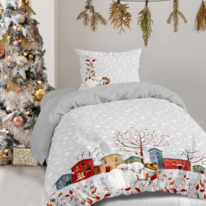 Lenjerie de pat 1 persoana Craciun 3D, bumbac 100% ranforce, Sweet Home