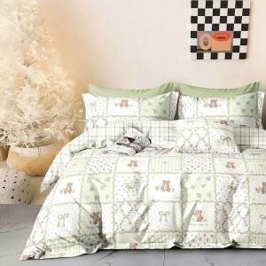 Lenjerie de pat 1 persoana percale copii cu ursuleti, bumbac 100%, cearceaf pilota 150x220cm