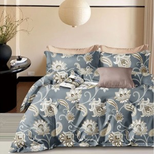 Lenjerie pat 1 persoana percale model floral baroc bumbac 100%, fabricata in Romania