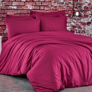Lenjerie de pat 1 persoana satin de lux, Club Cotton, Stripe Wine (Bordo)