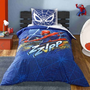 Lenjerie de pat Disney Spider-Man, albastru, roșu, galben, set de 3 piese, din bumbac 100%