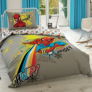 Lenjerie de pat Disney Spiderman Power, 1 persoană, 3 piese, bumbac 100%