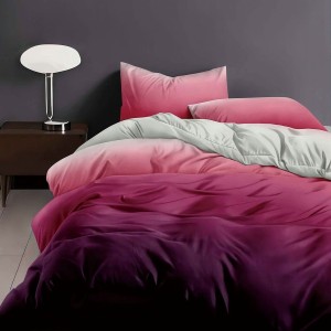 Lenjerie de pat 6 piese finet degrade mov si fucsia pentru pat dublu
