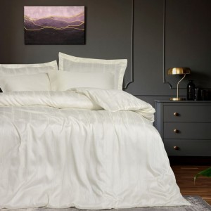 Lenjerie de pat bambus si bumbac Stripe Ecru cu design rafinat si textura fina
