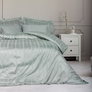 Lenjerie de pat bambus si bumbac Stripe Verde Menta cu design elegant si textura fina