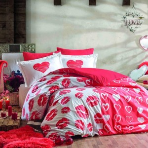 Lenjerie de pat bumbac 100% poplin, Hobby Home, Love Me - Red
