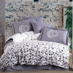 Lenjerie de pat poplin percale, Hobby Home, Stars Grey