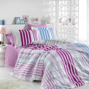 Lenjerie de pat poplin percale, Hobby Home, Stripe - Fuchsia