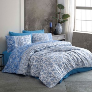 Lenjerie de pat bumbac 100% ranforce, Bahar Home, Ephes V1 Blue