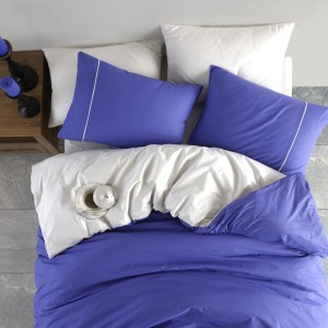Lenjerie de pat Bahar Textile din bumbac 100% ranforce, cu design bicolor alb și albastru intens