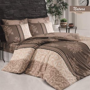 Lenjerie de pat bumbac 100% ranforce cu 2 cearceafuri pilota, 5 piese, Bahar Tekstil, Natura Brown