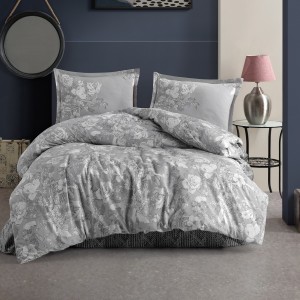 Lenjerie de pat Destin din bumbac 100% ranforce, design floral elegant în nuanțe de gri