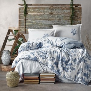 Set lenjerie de pat floral gri și alb, bumbac 100% Ranforce