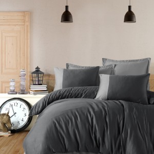Lenjerie de pat Pucioasa Pure V9 din bumbac 100% ranforce, design gri închis și gri deschis