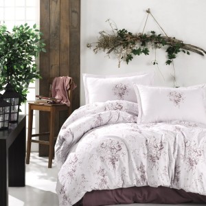Lenjerie de pat din bumbac 100% Ranforce Ralex Pucioasa albă cu imprimeu floral mov