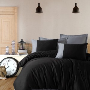 Lenjerie de pat din bumbac 100% ranforce cu design minimalist în nuanțe de negru și gri