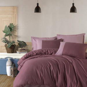 Lenjerie de pat dublu din bumbac 100% ranforce cu design elegant în nuanțe de mov și lila