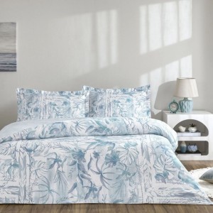 Set lenjerie de pat dublu Velora TAC din bumbac 100 % mako-satin, imprimeu exotic pe fond alb