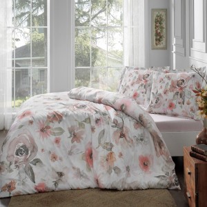 Lenjerie de pat TAC Clara Somon din bumbac 100% mako satin, model floral somon