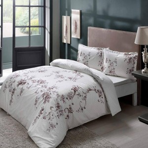 Lenjerie de pat bumbac 100% satinat TAC Liara, gri, design floral, 4 piese