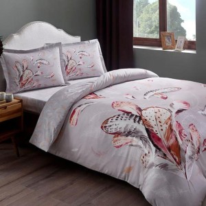 Lenjerie de pat TAC din bumbac 100% mako satin, model floral în nuanțe de roz și gri