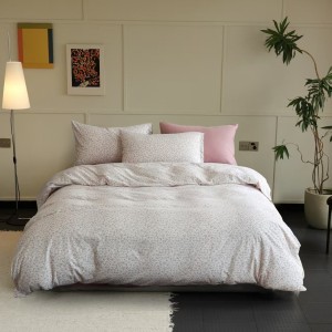 Lenjerie de pat bumbac 100% tricot cu elastic, floricele roz