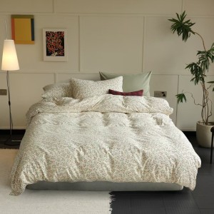 Lenjerie de pat bumbac 100% tricot cu elastic, floricele verzi