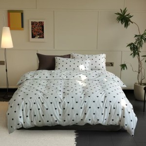 Lenjerie de pat bumbac 100% tricot cu elastic, inimioare negre